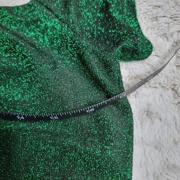 ✨️CL SheIn Green Sparkle Ruched Short Sleeve Top Fitted Skirt Set Size 1XL - Picture 8 of 10